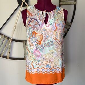 Saint Tropez West Size Medium Print Top - Orange and Multicolor